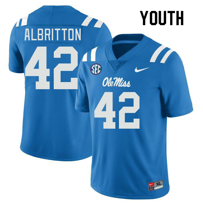 Youth #42 Jason Albritton Ole Miss Rebels College Football Jerseyes Stitched Sale-Powder Blue